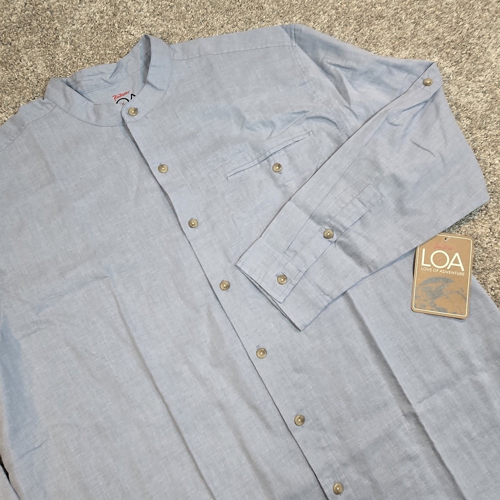 Rail Riders Love Of Adventure LOA Mens Sz XXL Blue Hemp Blend Button Up Shirt
